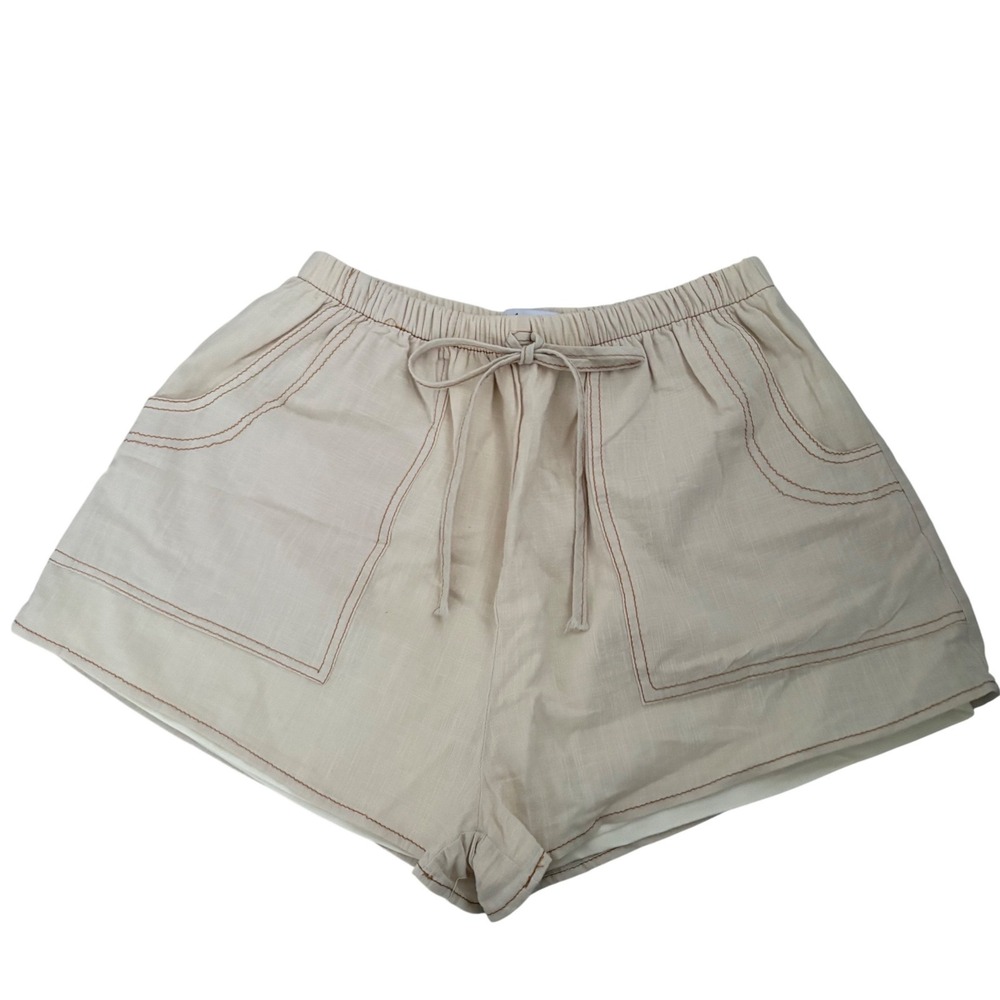 Petal + Pup Beige Cotton Drawstring Shorts Contrast Stitching Womens Large